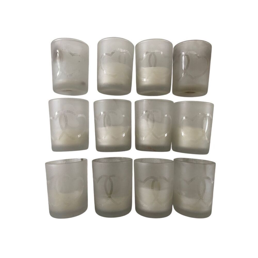 Set Of 12 Frosted Hearts Votive Candle Holders Home Decor Glass